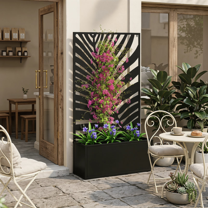 Lit de jardin surélevé autoportant et mural avec treillis d'intimité, jardinière en métal pour patio, balcon