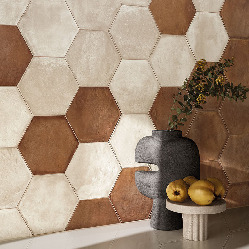 Carrelage hexagonal en porcelaine pour mur et plancher Autumn Essentials 7X8, Crème, crème