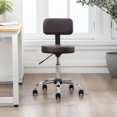 Dakotajames Adjustable Drafting Stool, Office Stool with Wheels and Backrest, Faux Leather Space-Saving Rolling Stool