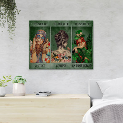 Three Beautiful And Mysterious Girls - The Soul Of A Gypsy The Heart Of A Hippie, L'esprit d'une femme irlandaise - 1 pièce, reproduction d'art graphique sur toile tendue