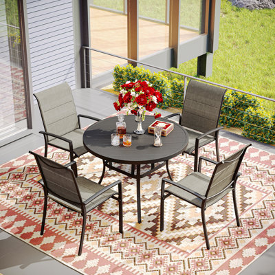 Watherson Round 4 - Person 41.7'' L Outdoor Dining Set -  Red Barrel StudioÂ®, 0588B76C3D814ACA9B5CFA92603705F1