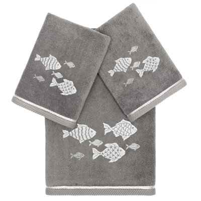 FIGI 3PC Embellished Towel Set 3 Piece Turkish Cotton Towel Set