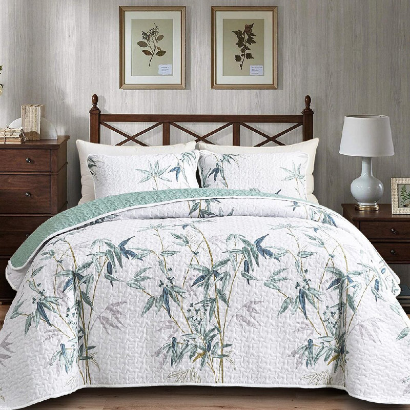 Polyester Percale Quilt, Queen Quilt + 2  Shams, White