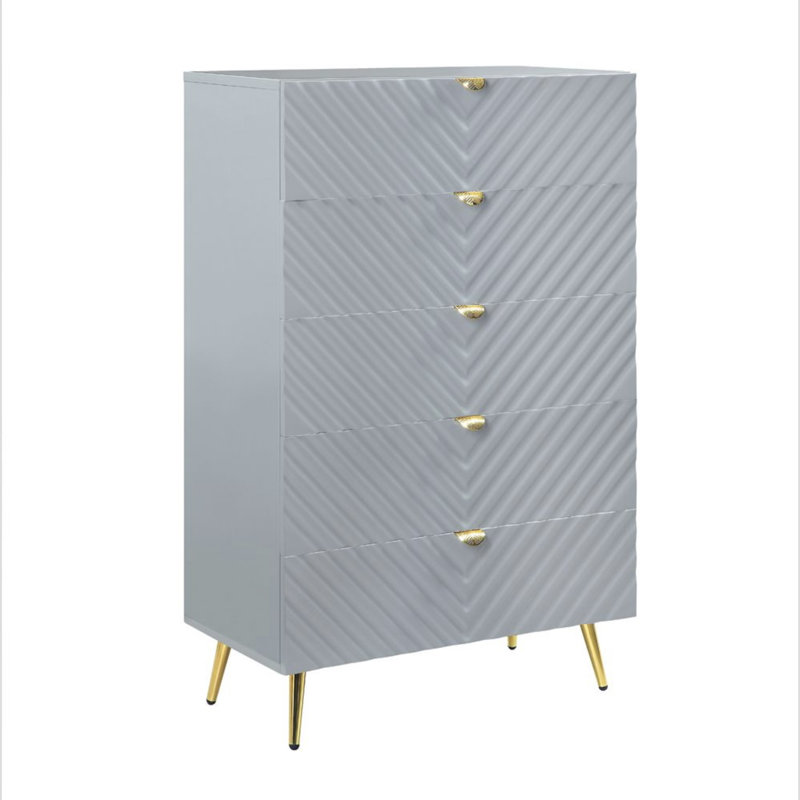 Commode à 5 tiroirs l 31,6 po Catalina, Gris haute brillance