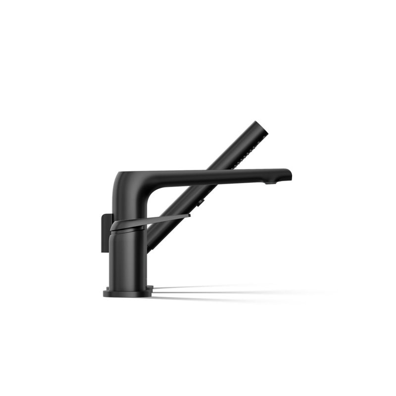 Avid Deck-Mount Bath Faucet With Handshower, Matte Black