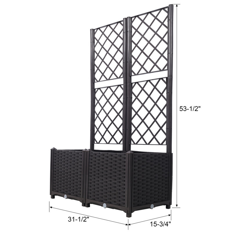 Lit à fleurs surélevé Vishrut Brown Trellis - 2 pots amovibles avec drainage et décoration de jardin extérieur en polypropylène auto-drainant