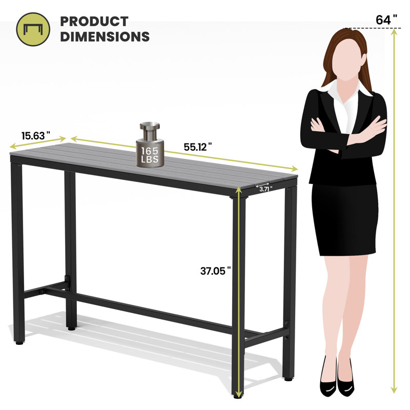 Table de bar Arboleya, H 37,09 po x L 55,12 po x l 15,63 po, Gris