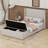 Queen Size Corduroy Upholstered Bed Frame With Storage Ottoman, And Vertical Stripe Wingback Headboard And High Footboard-105501091