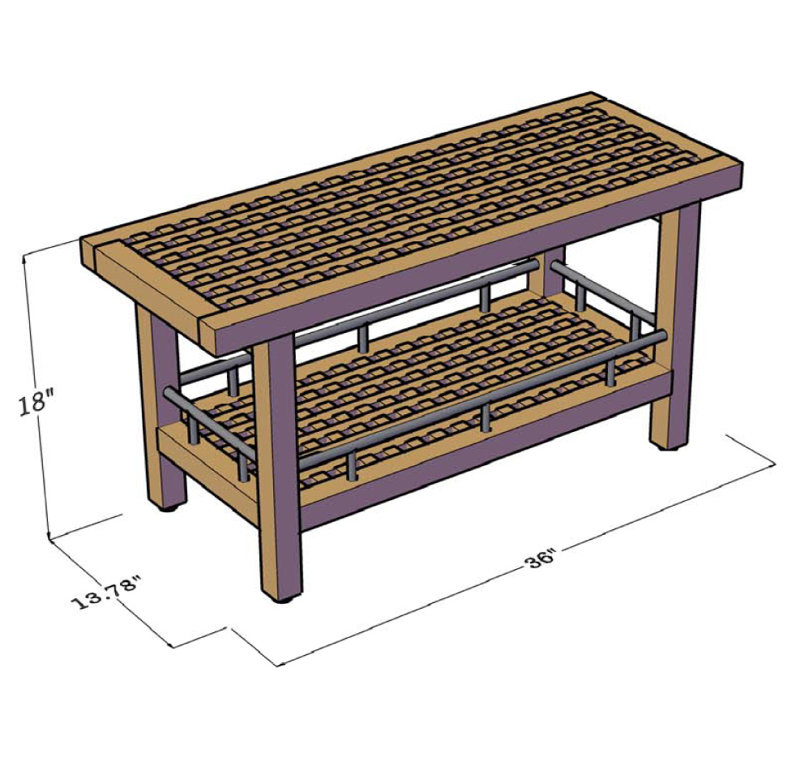 Patented 36" Grate Teak & Stainless Shower Bench with Shelf, 18" H x 36" W x 14" D