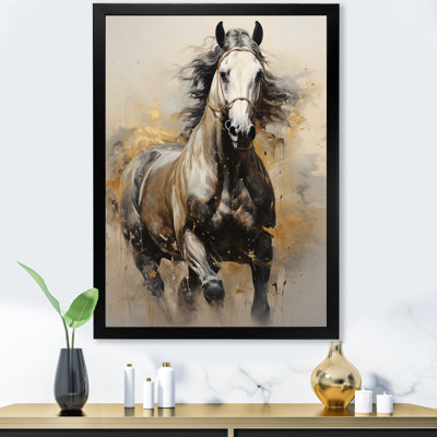Keavie Beige Horse Golden Equestrian Pointillism - Horse Canvas Print Wall Art