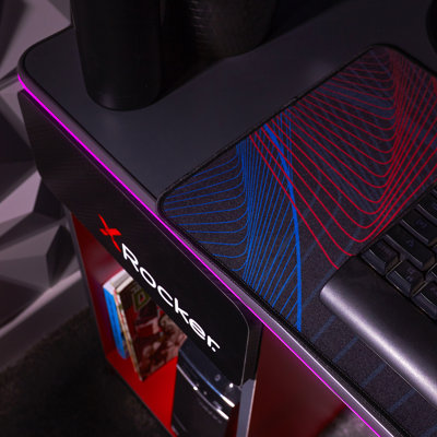 X Rocker Carbon-Tek Desk With Wireless Charging And LED Lights