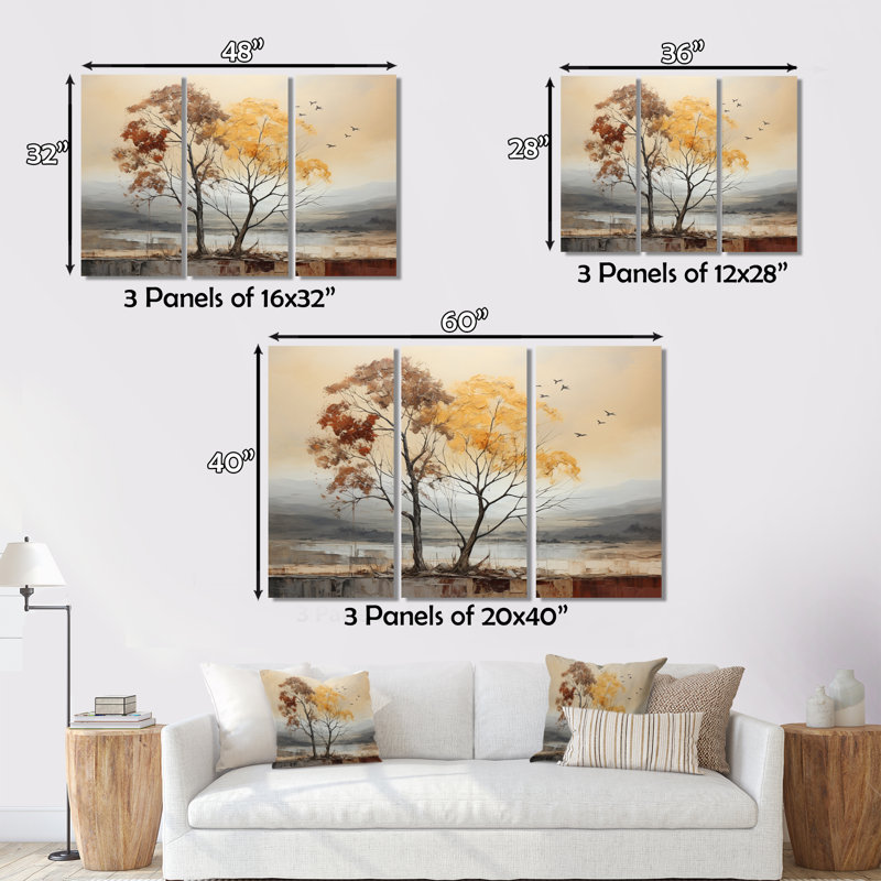«Brich Tree Harmony Of» sur toile, reproduction de 3 pièces, H 40 po x l 60 po x P 1 po