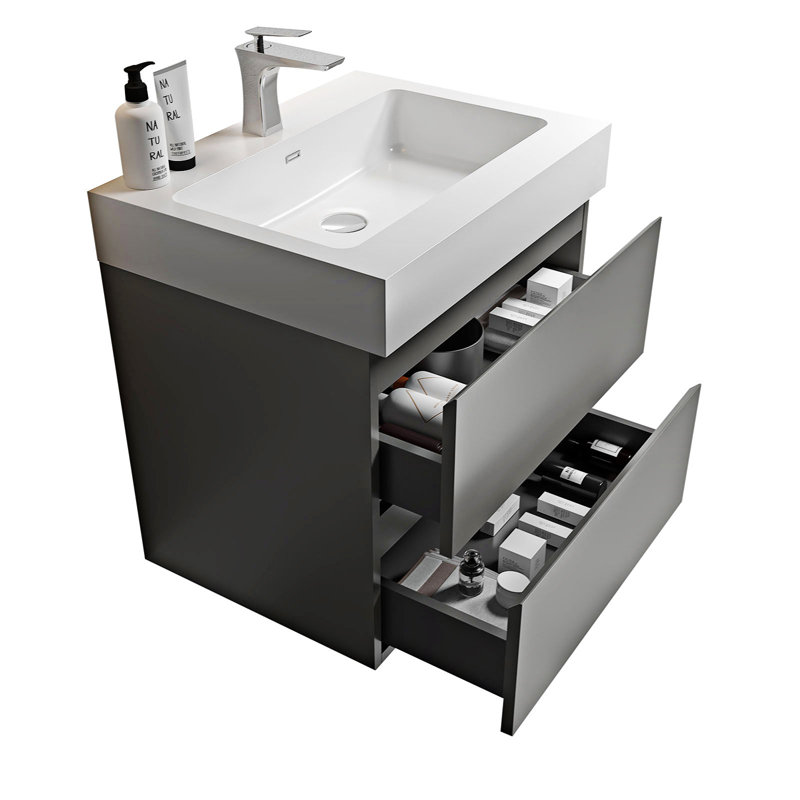 Ensemble de meuble-lavabo simple Moyle, Blanc, gris