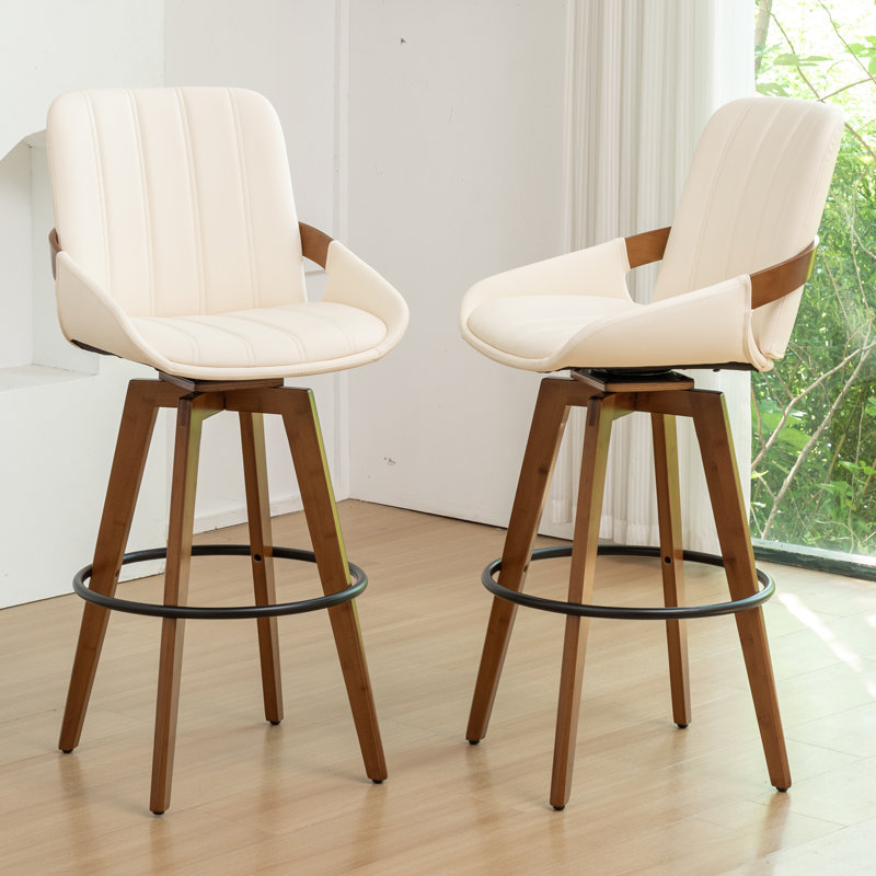 Modern Leather Upholstered Swivel Counter & Bar Stools, Beige, Bar Stool (29.5" Seat Height)