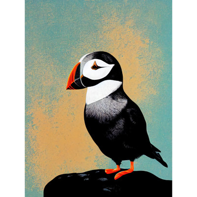Cute Puffin Bird Rock Modern Illustration - Rectangle Print