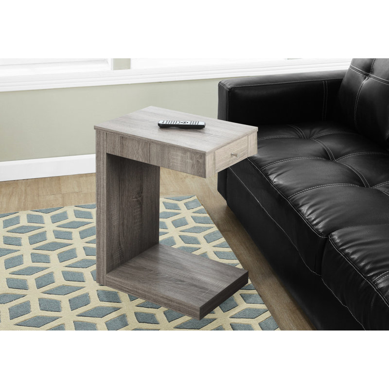 Table d'appoint, en forme de C, bout, côté, collation, tiroir de rangement, salon, chambre à coucher, stratifié brun, contemporain, moderne