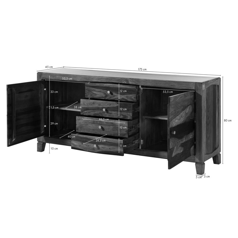 Ancona 175cm Solid Wood Sideboard, Brown Lacquered