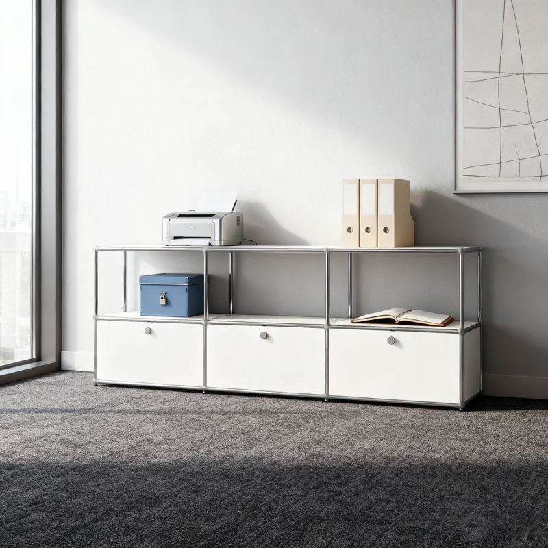Armoire de rangement modulaire en métal avec tablettes réglables, Blanc