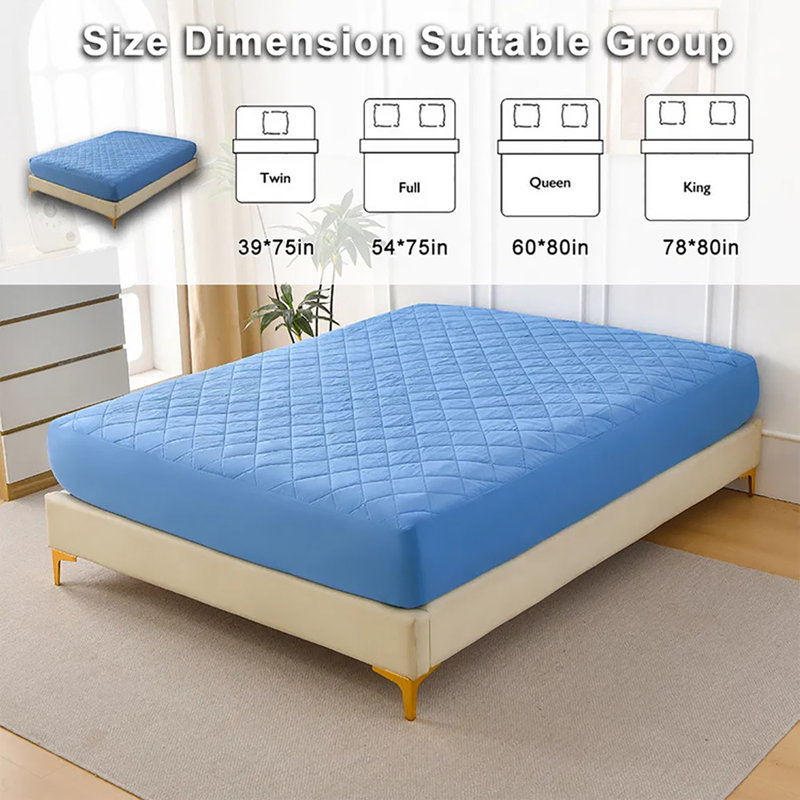 Diamond-patterned  Waterproof  Mattress Protector, King, Green