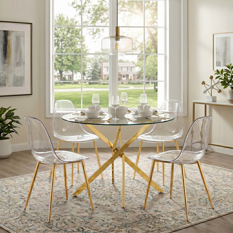 Ensemble de table de salle à manger 5 pièces Reginald, petite table de cuisine et chaises, Clear/Gold, Gold