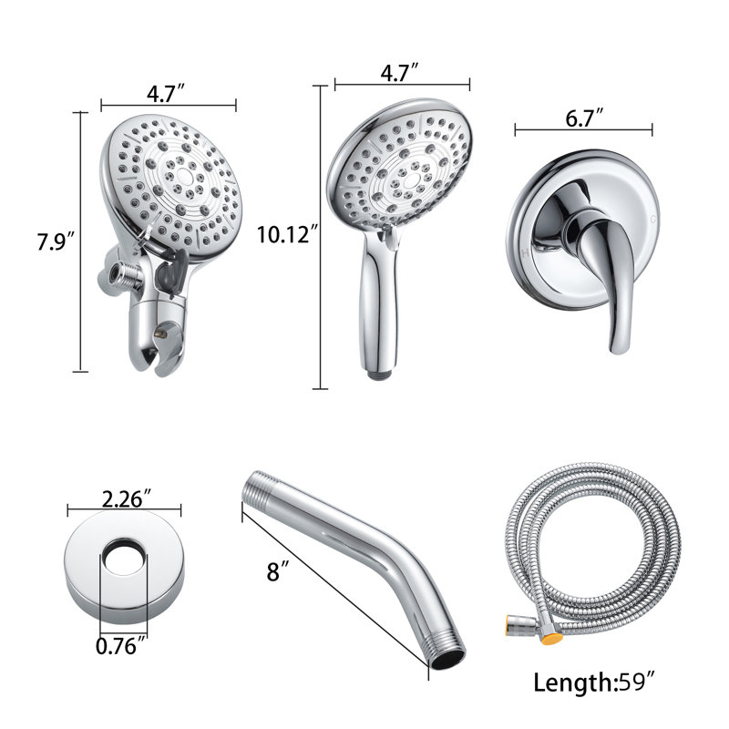 Système de douche à 4 jets d'eau à 4 jets Couple avec jet 2 en 1, valve brute, Chrome