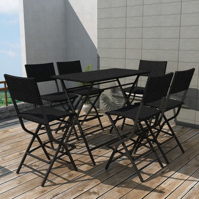 Alisander 6 - Person Metal Patio Dining Set with Rectangular Table, Black