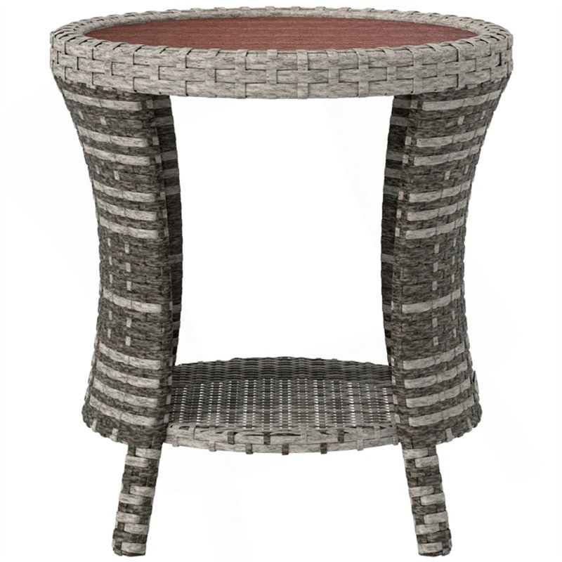 Side Table,Wicker Outdoor Coffee Table, Brown, Gray