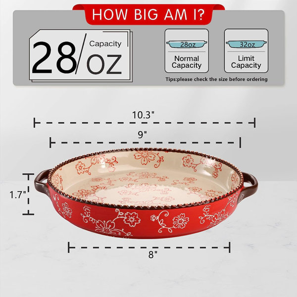 Made in Porcelain Red Rim Pie Dish | 1.5 qt | Naturally Non Stick