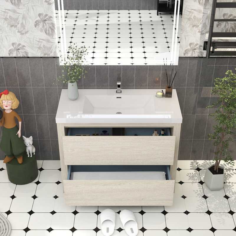 Meuble-lavabo simple avec plateau 41,5 po Cassopolis, Bois clair