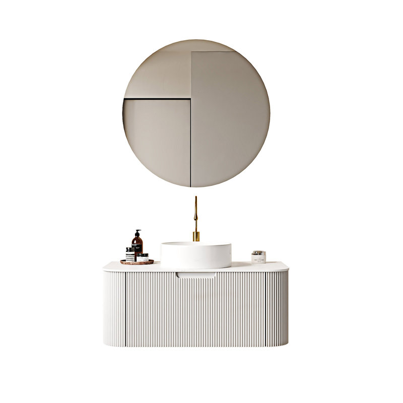Meuble-lavabo mural flottant avec lavabo, Blanc, 36"