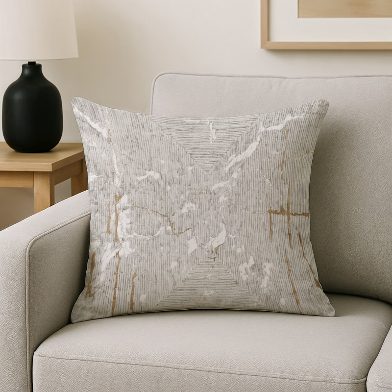 Coussin décoratif intérieur / extérieur gris Modern Modern, Carré 20 po, Gris / or abstrait