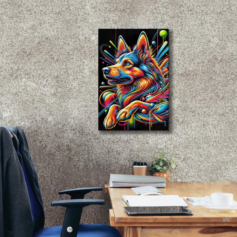«Dog - Graffiti Style» par Rey Klimt, art mural sur toile, H 26 po x l 18 po x P 0,75 po