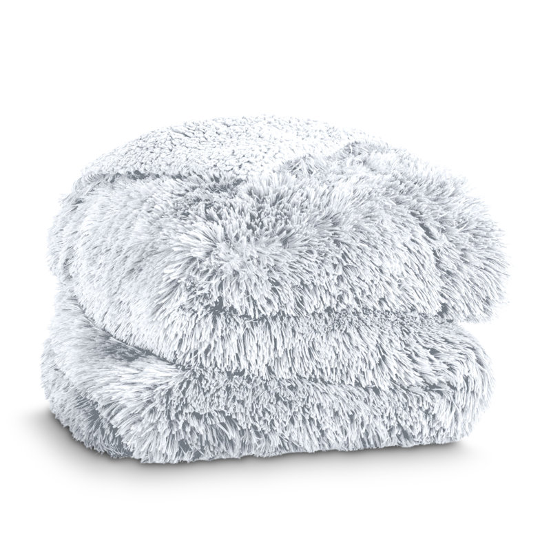 Couverture en sherpa à poils longs, Blanc, Simple/Simple TG