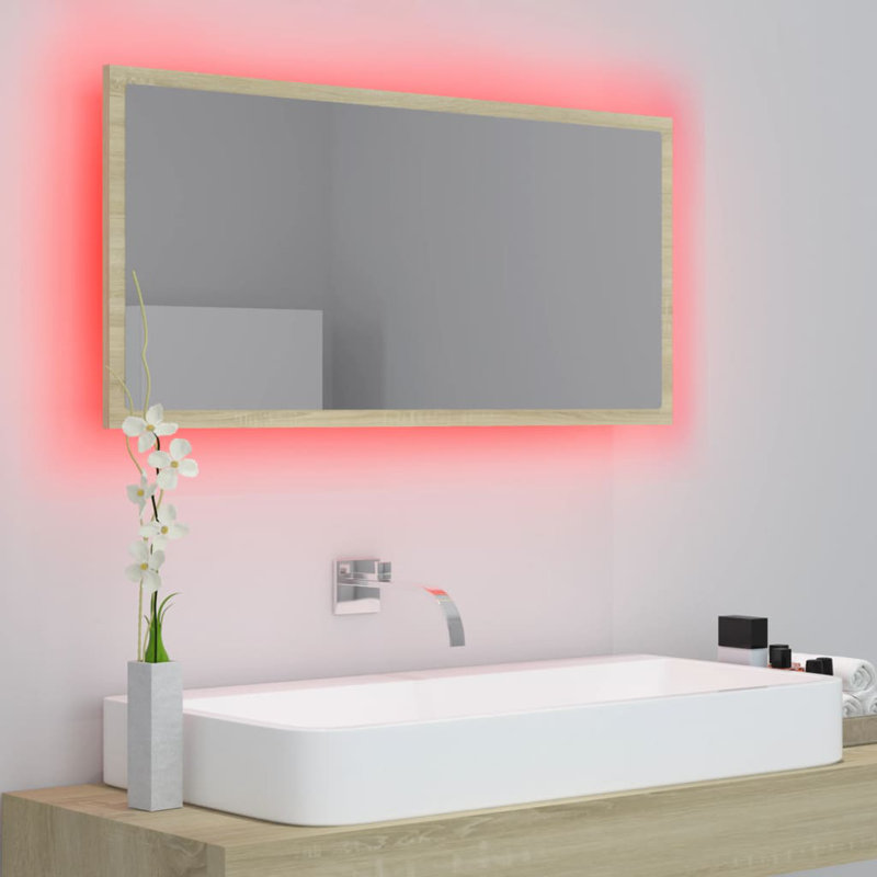 Engineered Wood Flat Wall Mirror, 14.57" x 35.43", Sonoma Oak