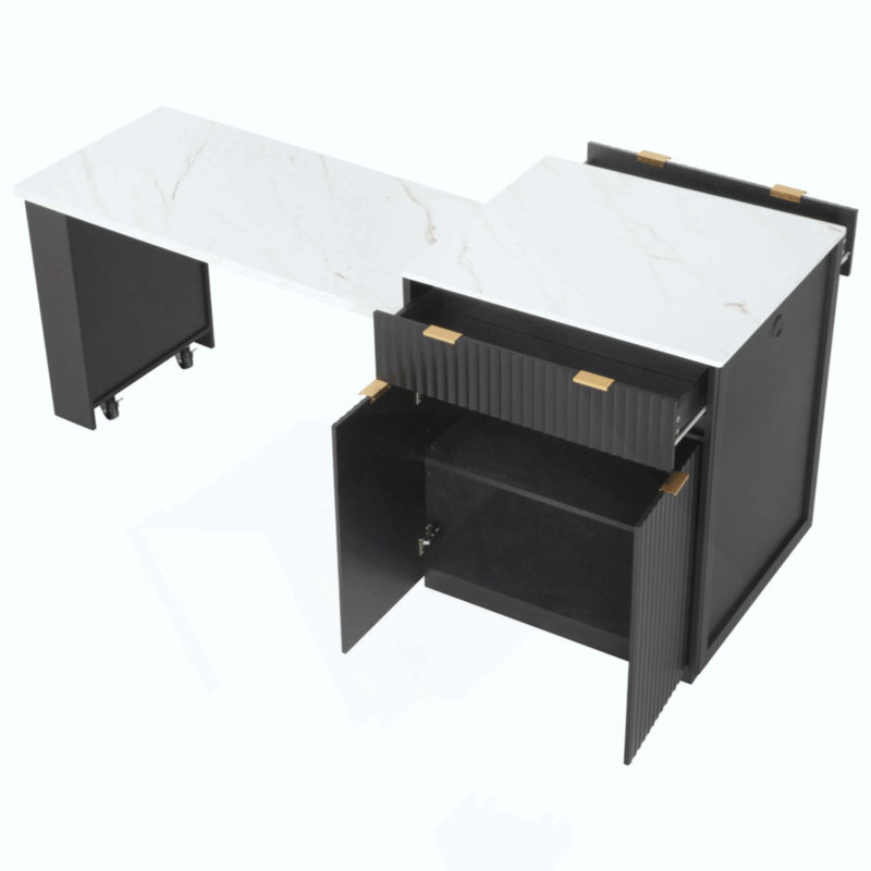 Fluted Kitchen Island With Extendable Dining Table For 4-6, Island Table For Kitchen With Power Outlet, Kitchen Table With Double-Side Storage, 2 Drawers 2 Side Open Shelves