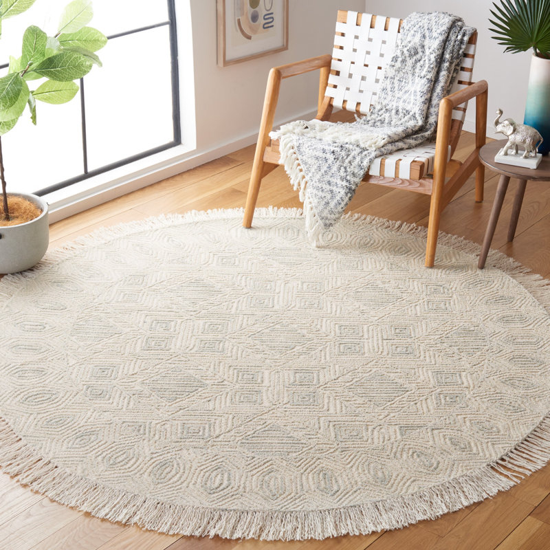 Jacie Hand Tufted Wool/Cotton Geometric Rug in Beige, Round 6'