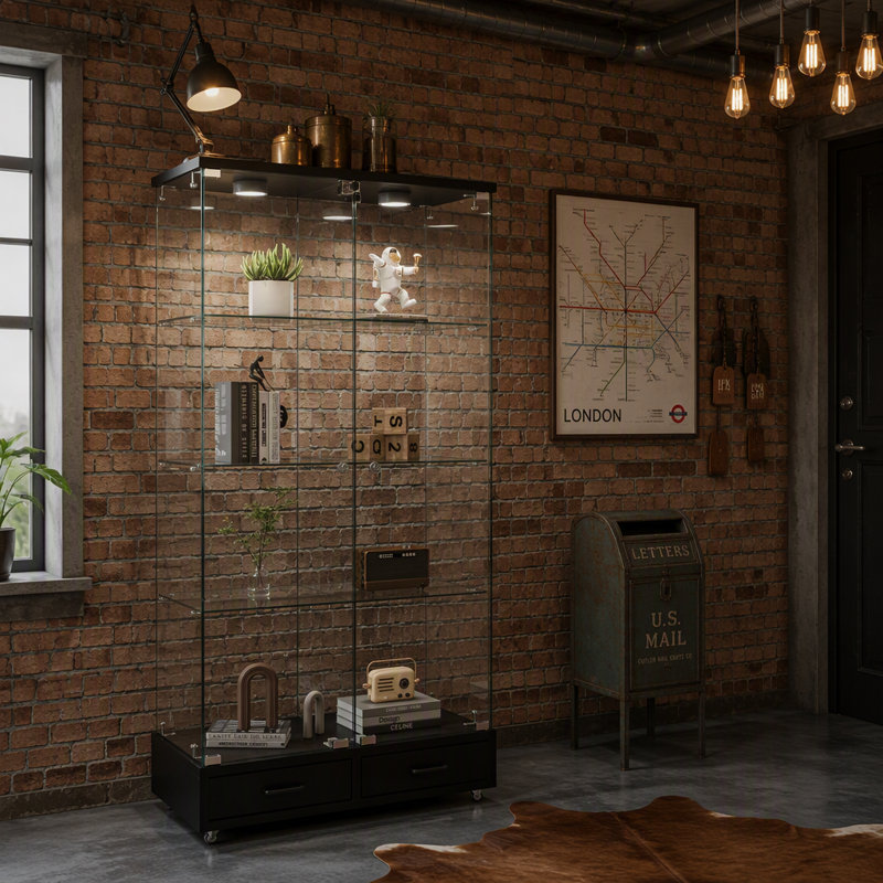 Vitrine à assemblage rapide avec tiroirs, idéale pour mettre en valeur des objets de collection et organiser des objets de valeur dans n'importe quel espace de vie