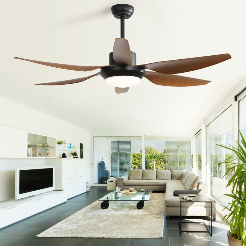 Ventilateur de plafond intérieur de 54 pouces avec moteur à courant continu réversible à télécommande pour pales en ABS, Gris