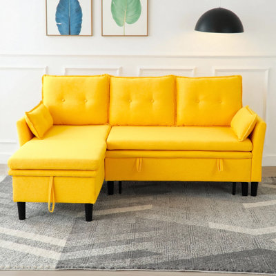 Canapé modulaire en L avec méridienne réversible et rangement - Canapé-lit convertible en coton-lin, 3 places pour bureau et appartement, peut supporter 500 lb