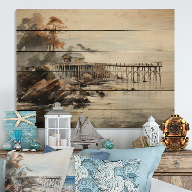 Pier Misty Morning Pier I sur impression sur bois, H 10 po x l 20 po x P 0,78 po