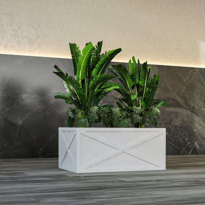 Kayne Rectangular Outdoor 13" x 30" x 14.5" Trough Planter Box – Weather-Resistant Clay Fiberstone Plant Container with Drainage Holes for Garden, Patio, or Balcony