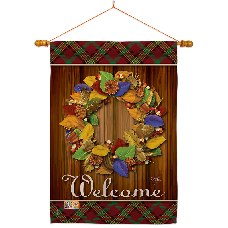 Couronne d’automne : polyester décoratif à 2 faces 40 x 28 po Ensemble de drapeaux