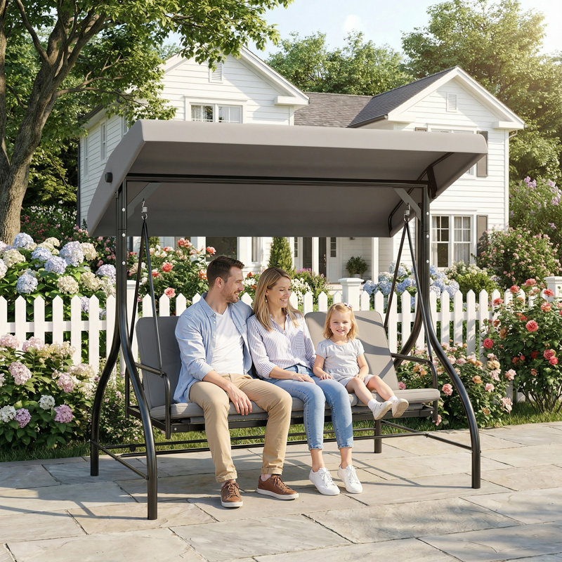 3 Person Porch Swing with Canopy, Light Grey