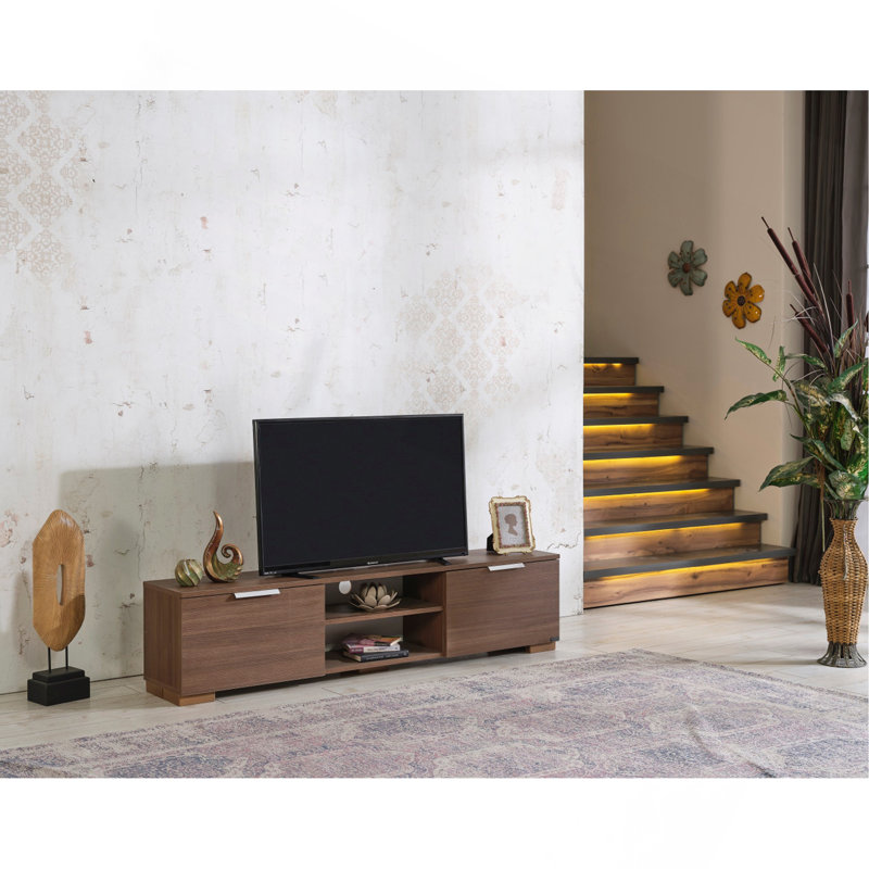 Meuble télé 2 portes 2 tablettes Mid-Century Modern