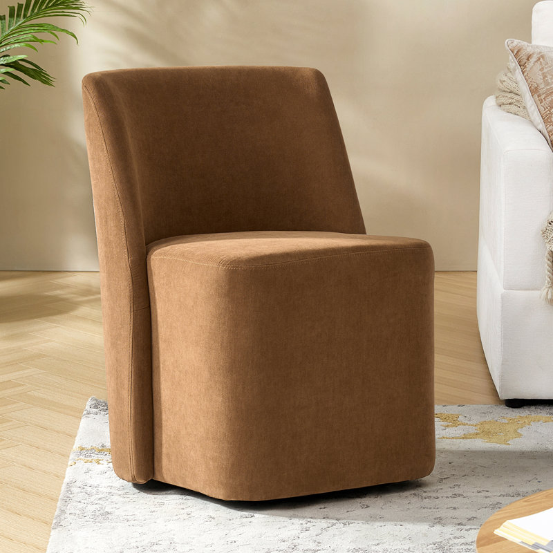 Leonas 32.75'' H Upholstered Dining Chair with Casters , Camel