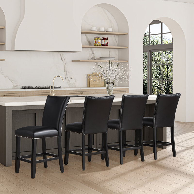 Anxhela Upholstered Faux Leather Counter Stool, Black