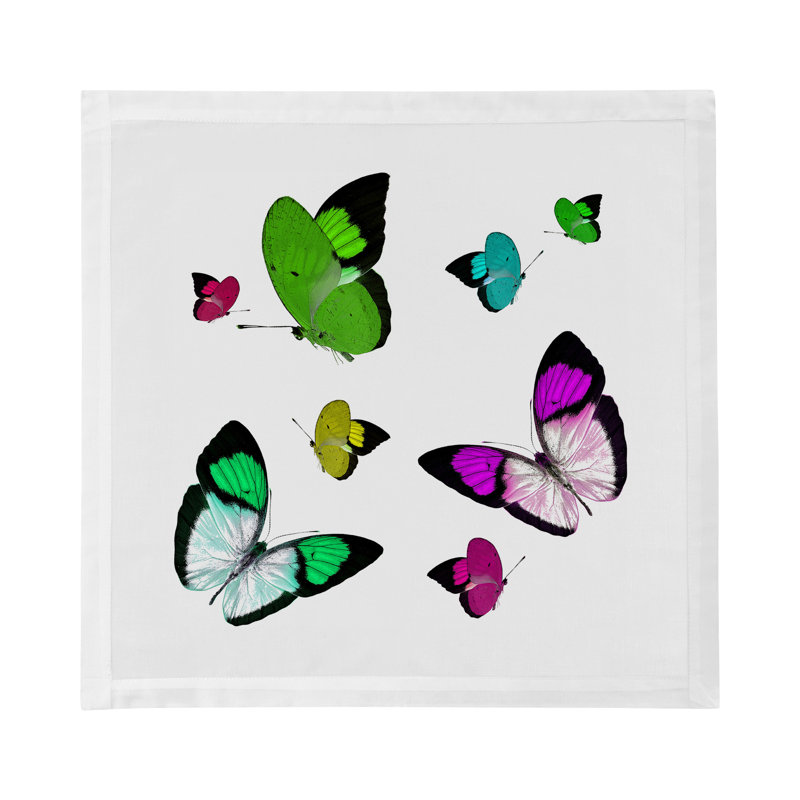 Butterflies Cotton Sateen Dinner Napkins, Acid Green