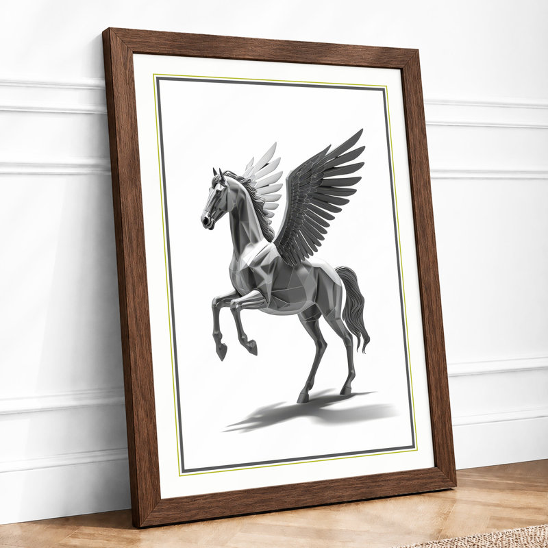 Pegasus in Flight Japandi - Framed Print, A3 - 42.0 x 29.7 cm, Walnut