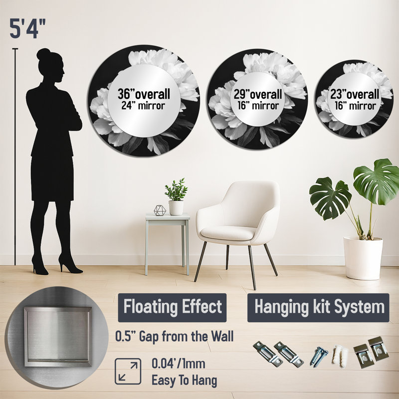 Pivoines monochromes avec veines foncées I - décoration murale miroir floral - imprimé sur métal, 23 po x 23 po