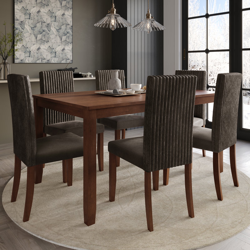 Ensemble repas, 7 pièces : table, 6 chaises, Brun